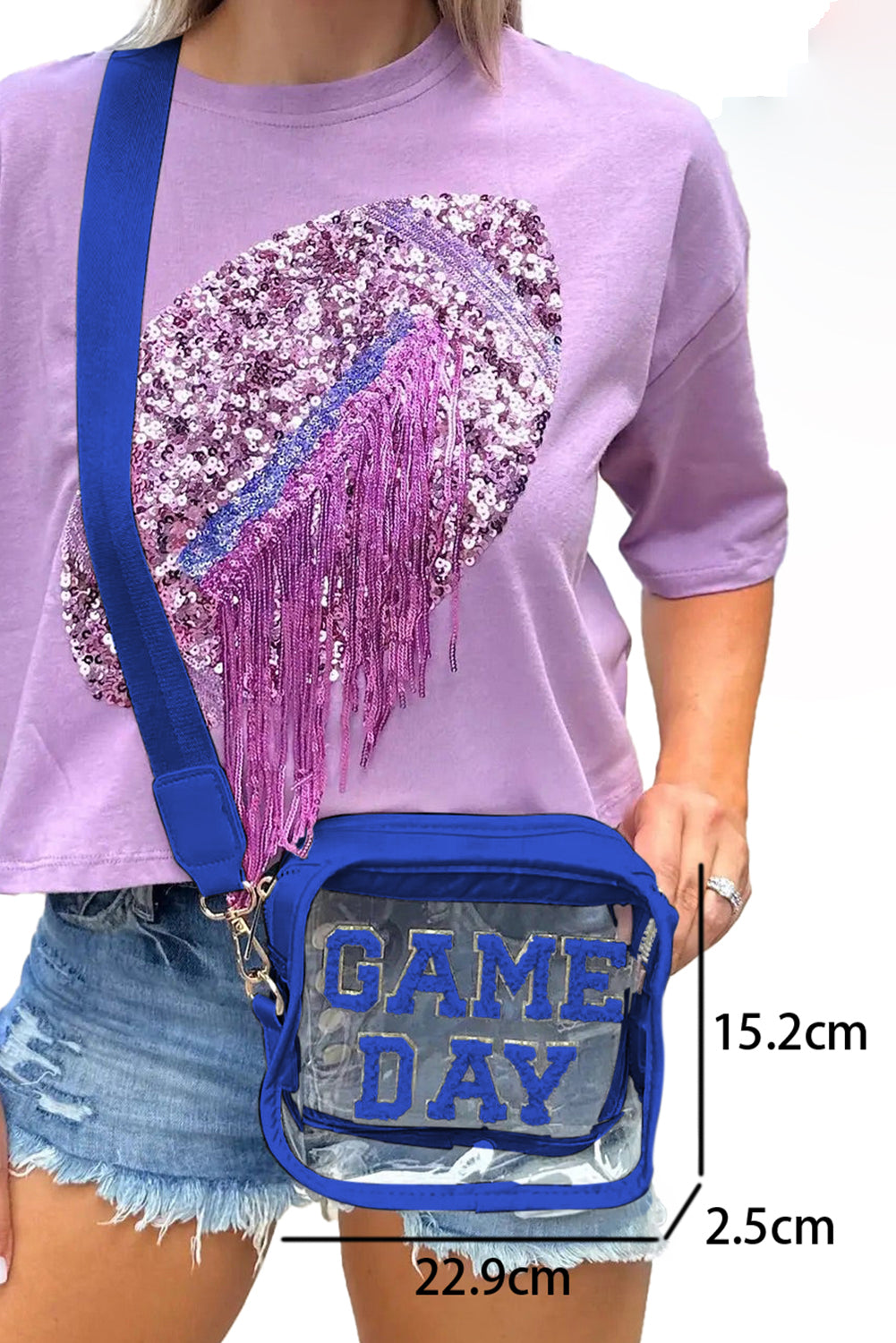 Black Chenille GAME DAY Pattern Clear Bag - MAD RUFFI