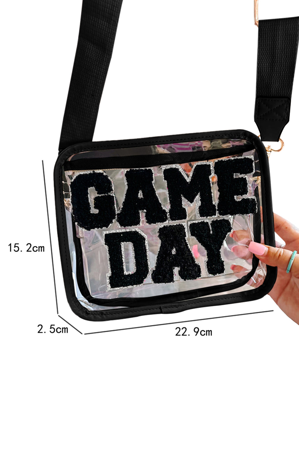 Black Chenille GAME DAY Pattern Clear Bag - MAD RUFFI