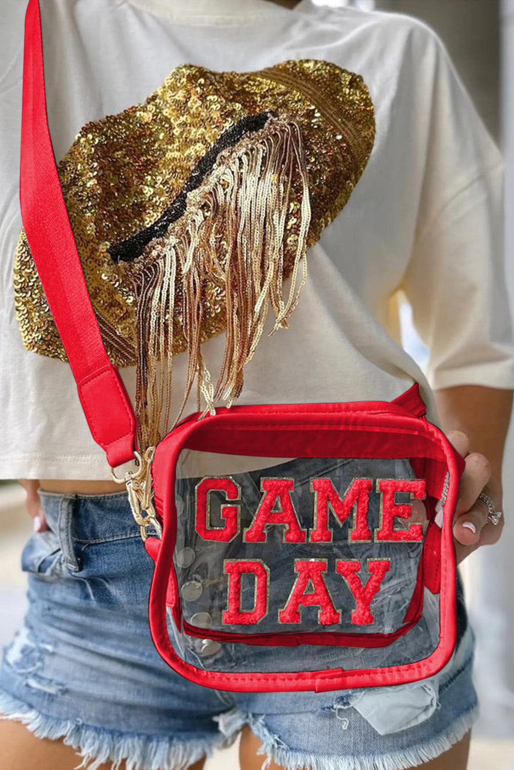 Black Chenille GAME DAY Pattern Clear Bag - MAD RUFFI