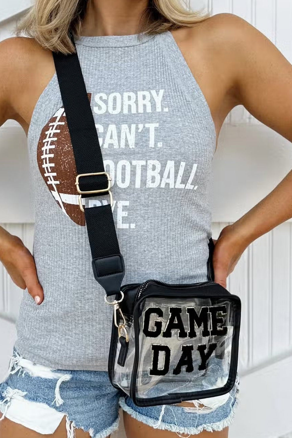 Black Chenille GAME DAY Pattern Clear Bag - MAD RUFFI