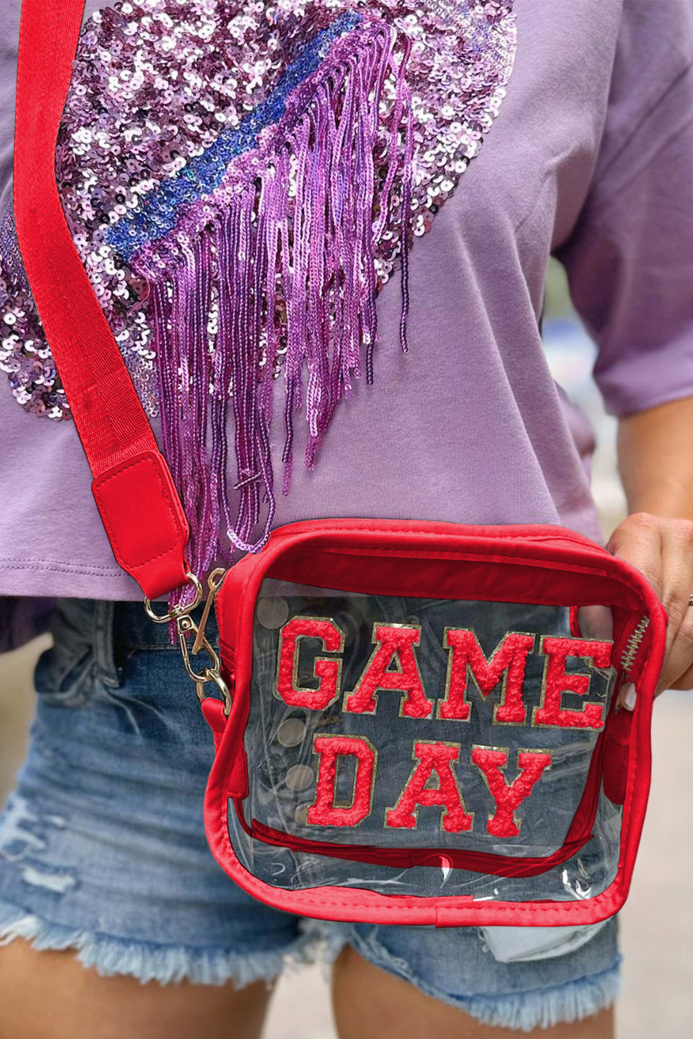 Black Chenille GAME DAY Pattern Clear Bag - MAD RUFFI