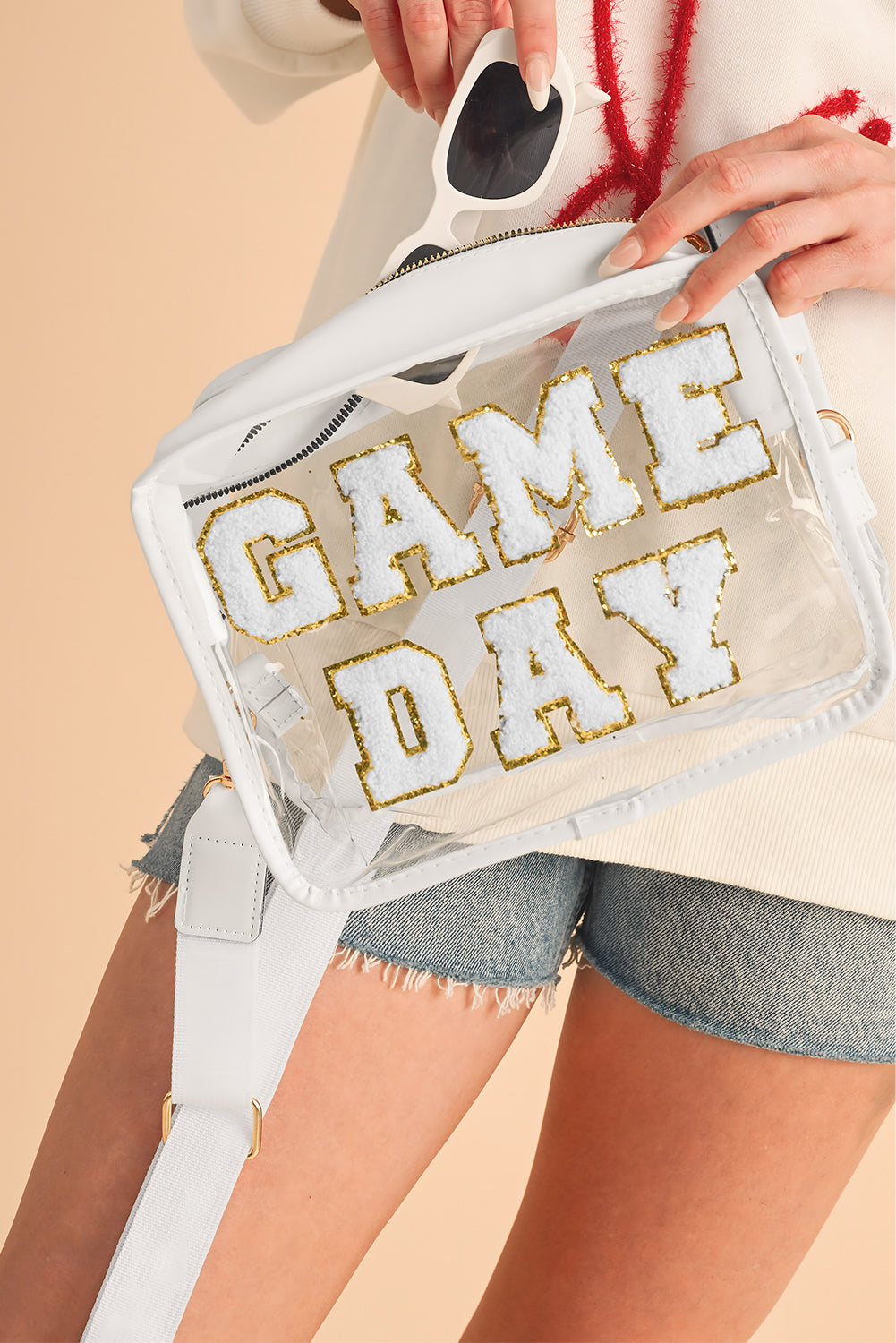 Black Chenille GAME DAY Pattern Clear Bag - MAD RUFFI