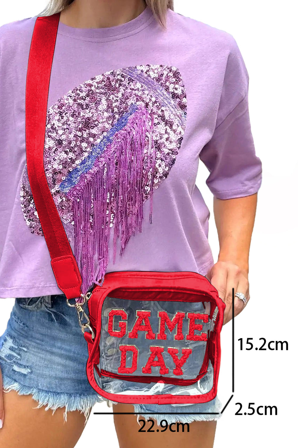 Black Chenille GAME DAY Pattern Clear Bag - MAD RUFFI