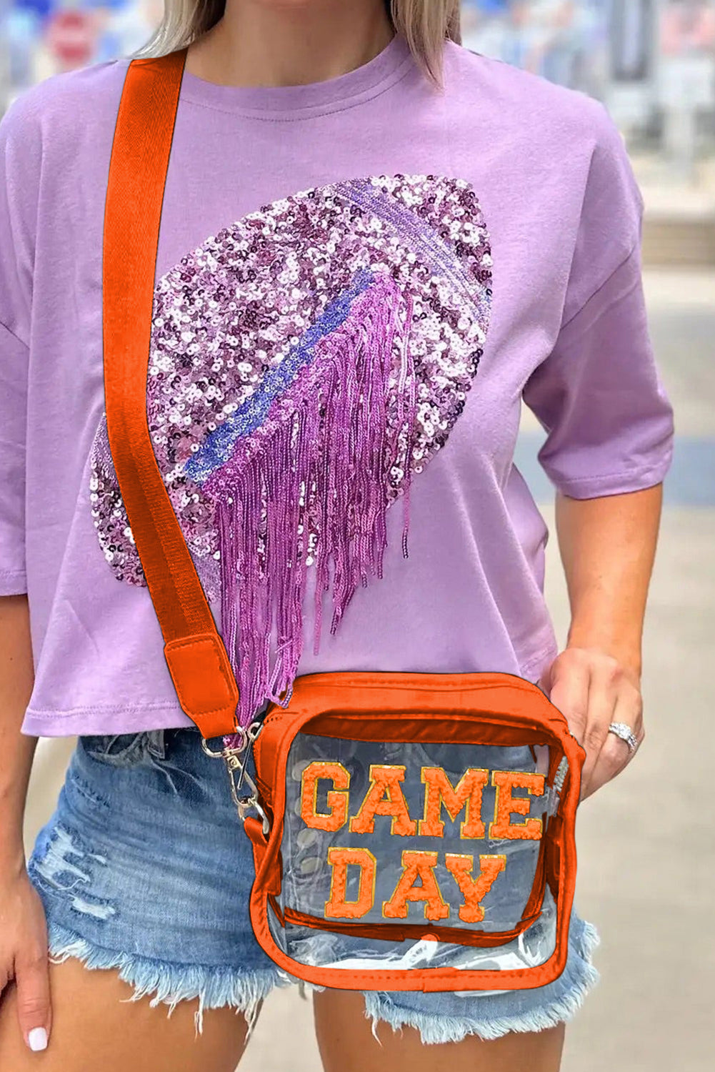 Black Chenille GAME DAY Pattern Clear Bag - MAD RUFFI