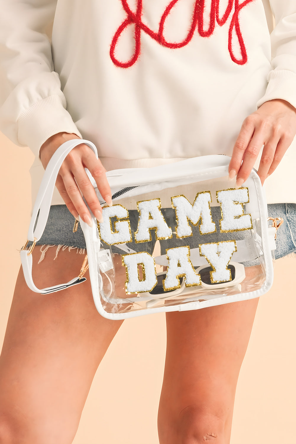 Black Chenille GAME DAY Pattern Clear Bag - MAD RUFFI