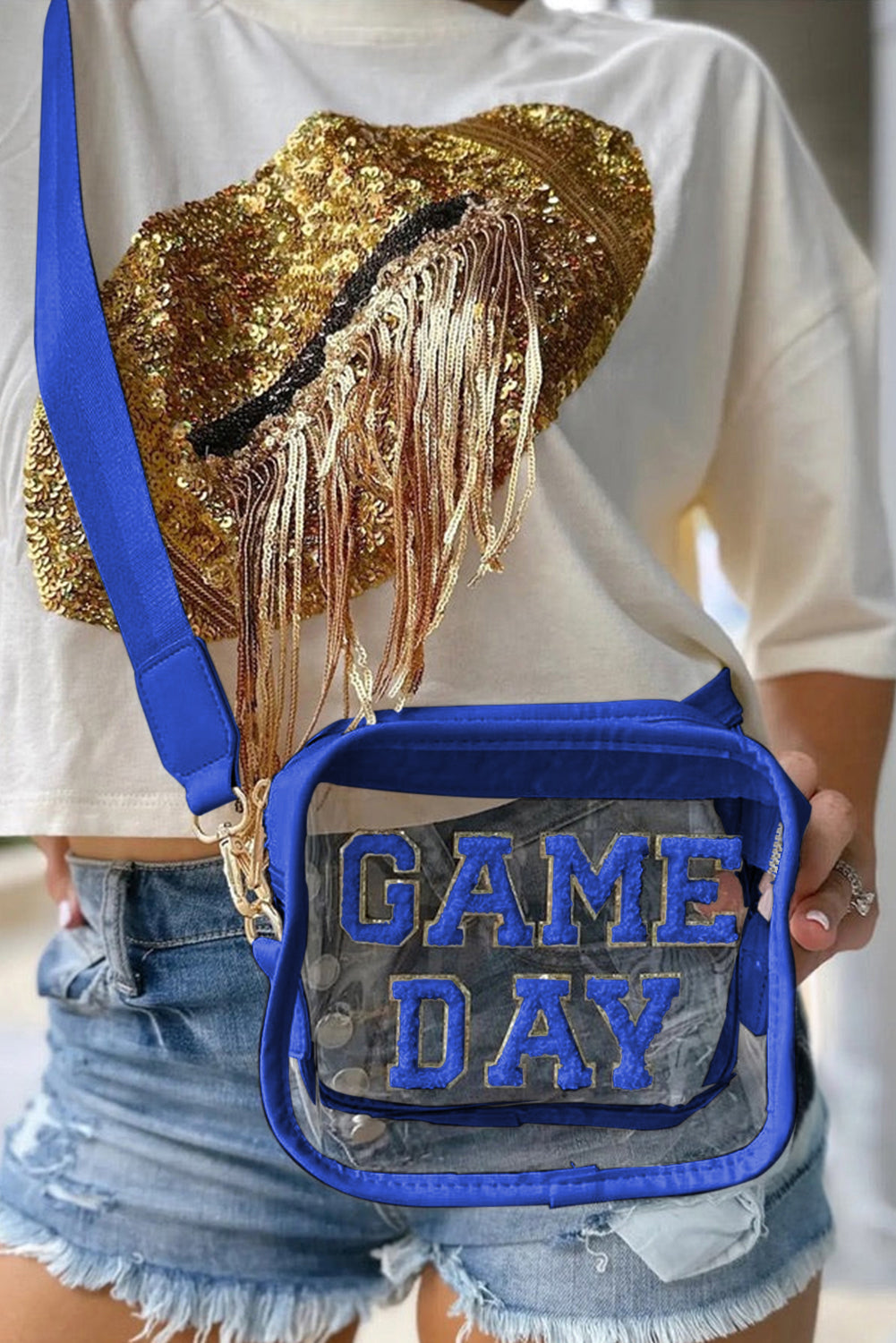 Black Chenille GAME DAY Pattern Clear Bag - MAD RUFFI