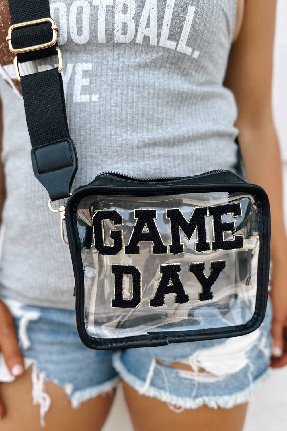 Black Chenille GAME DAY Pattern Clear Bag - MAD RUFFI