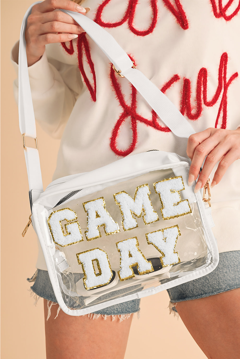 Black Chenille GAME DAY Pattern Clear Bag - MAD RUFFI