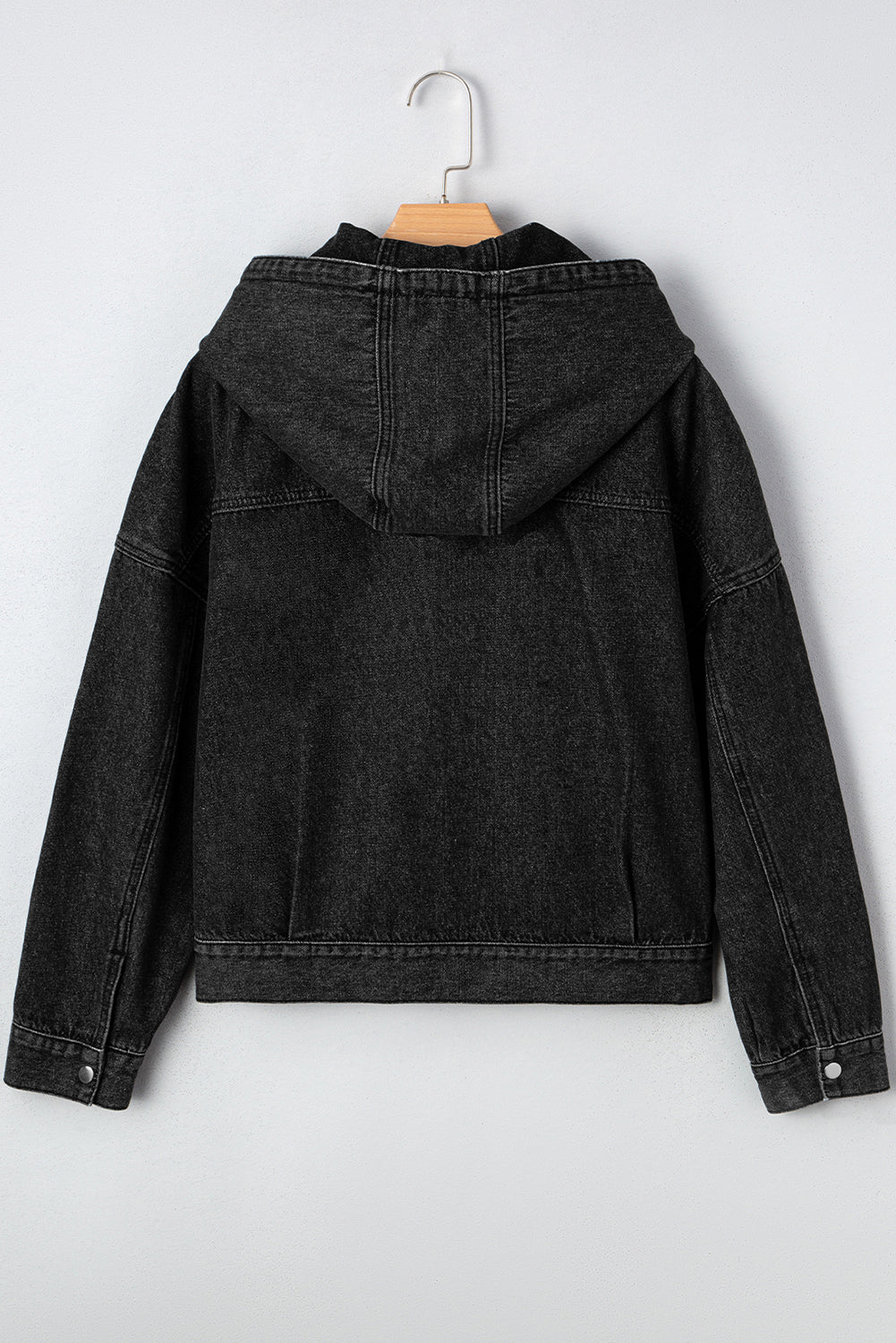 Black Chest Pocket Drop Shoulder Hooded Denim Jacket - MAD RUFFI