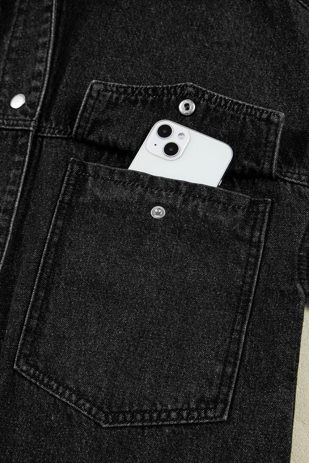 Black Chest Pocket Drop Shoulder Hooded Denim Jacket - MAD RUFFI