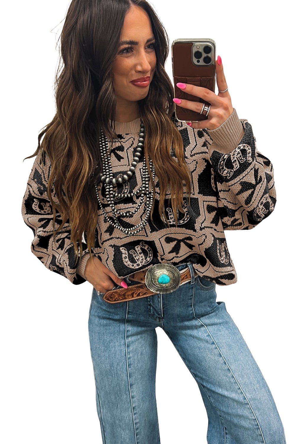 Black Colorblock Bow Pattern Drop Sleeve Sweater - MAD RUFFI