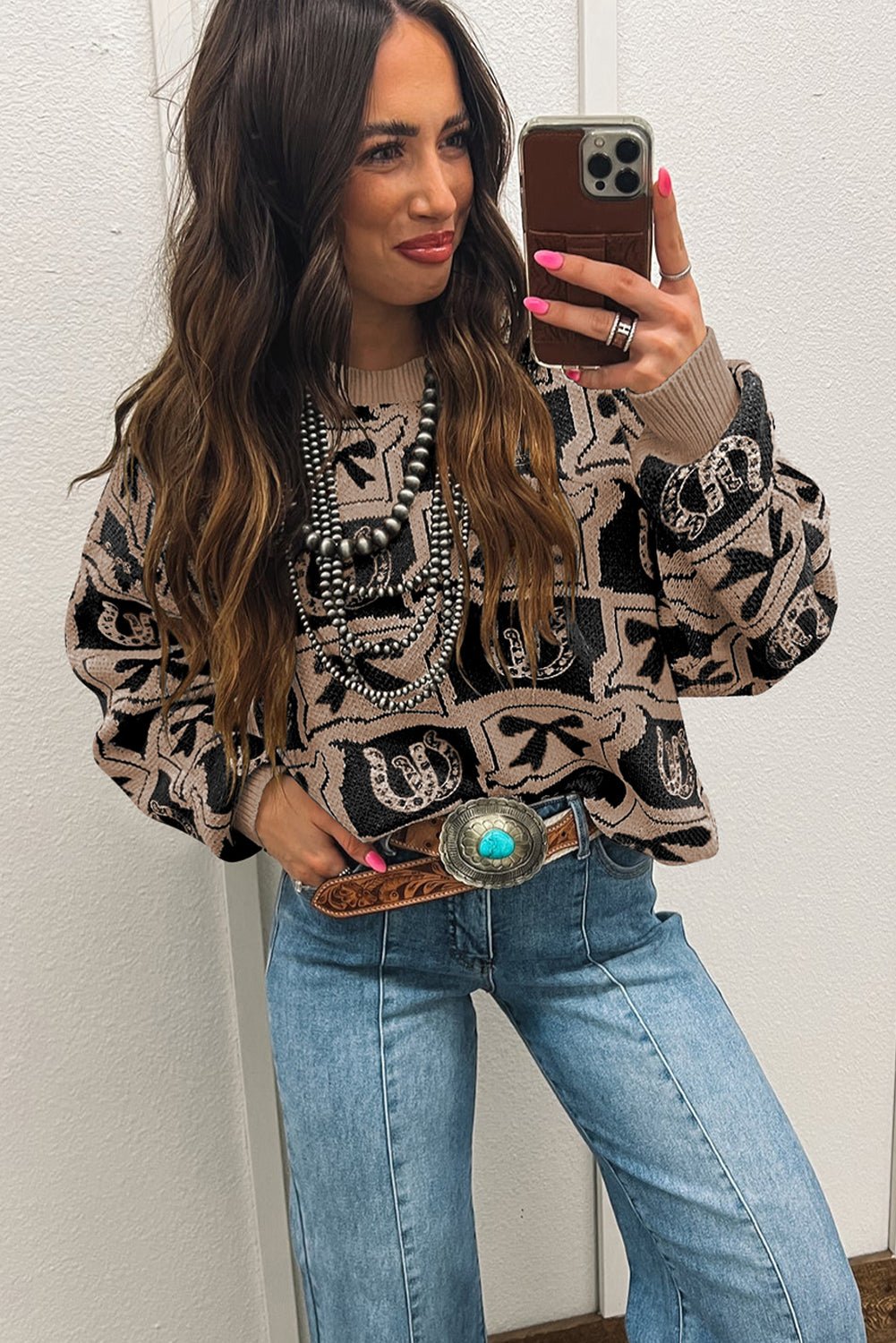 Black Colorblock Bow Pattern Drop Sleeve Sweater - MAD RUFFI