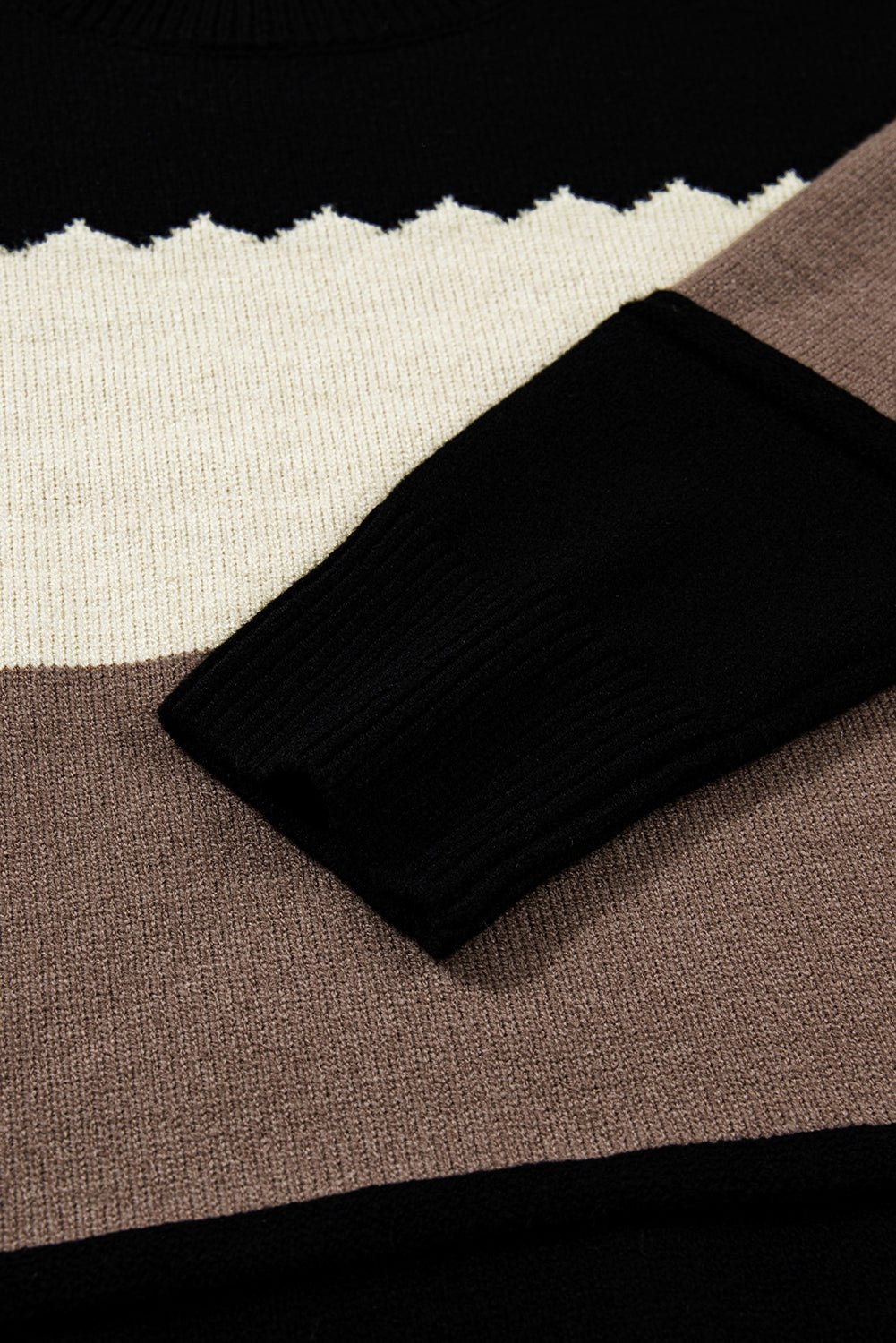 Black Colorblock Crew Neck Drop Shoulder Sweater - MAD RUFFI