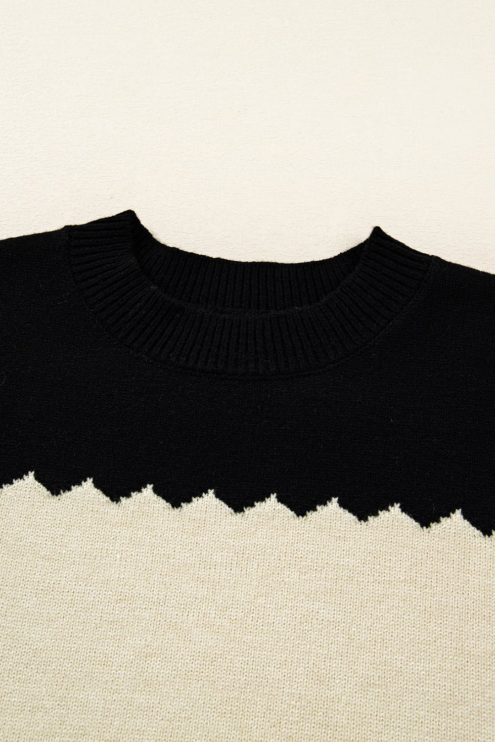 Black Colorblock Crew Neck Drop Shoulder Sweater - MAD RUFFI