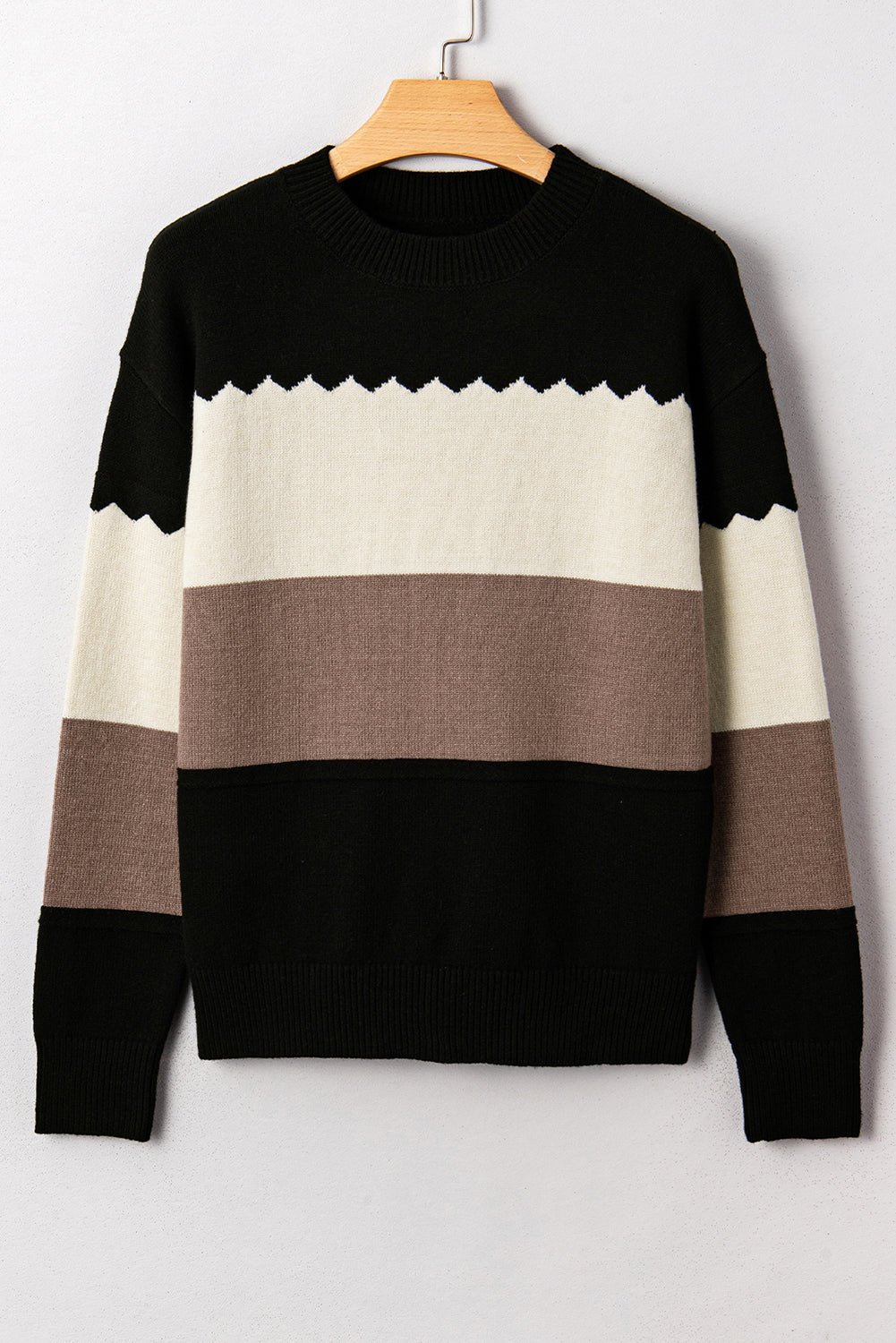 Black Colorblock Crew Neck Drop Shoulder Sweater - MAD RUFFI