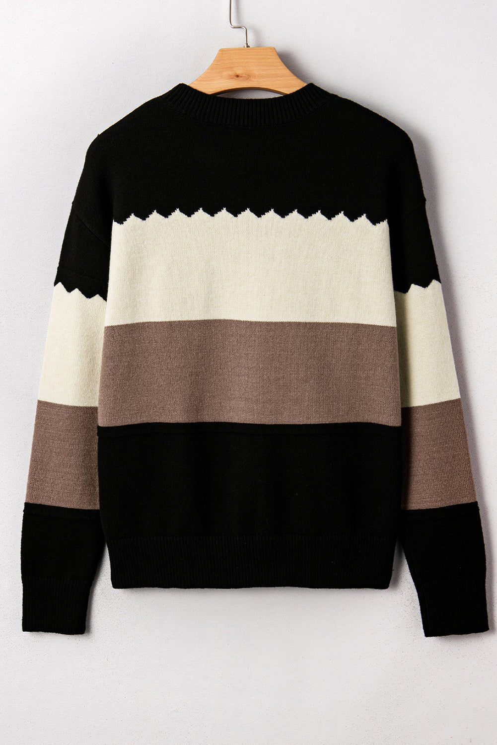 Black Colorblock Crew Neck Drop Shoulder Sweater - MAD RUFFI
