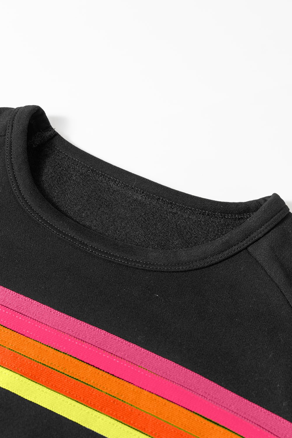 Black Colorful Striped Long Sleeve Pullover and Shorts Set - MAD RUFFI