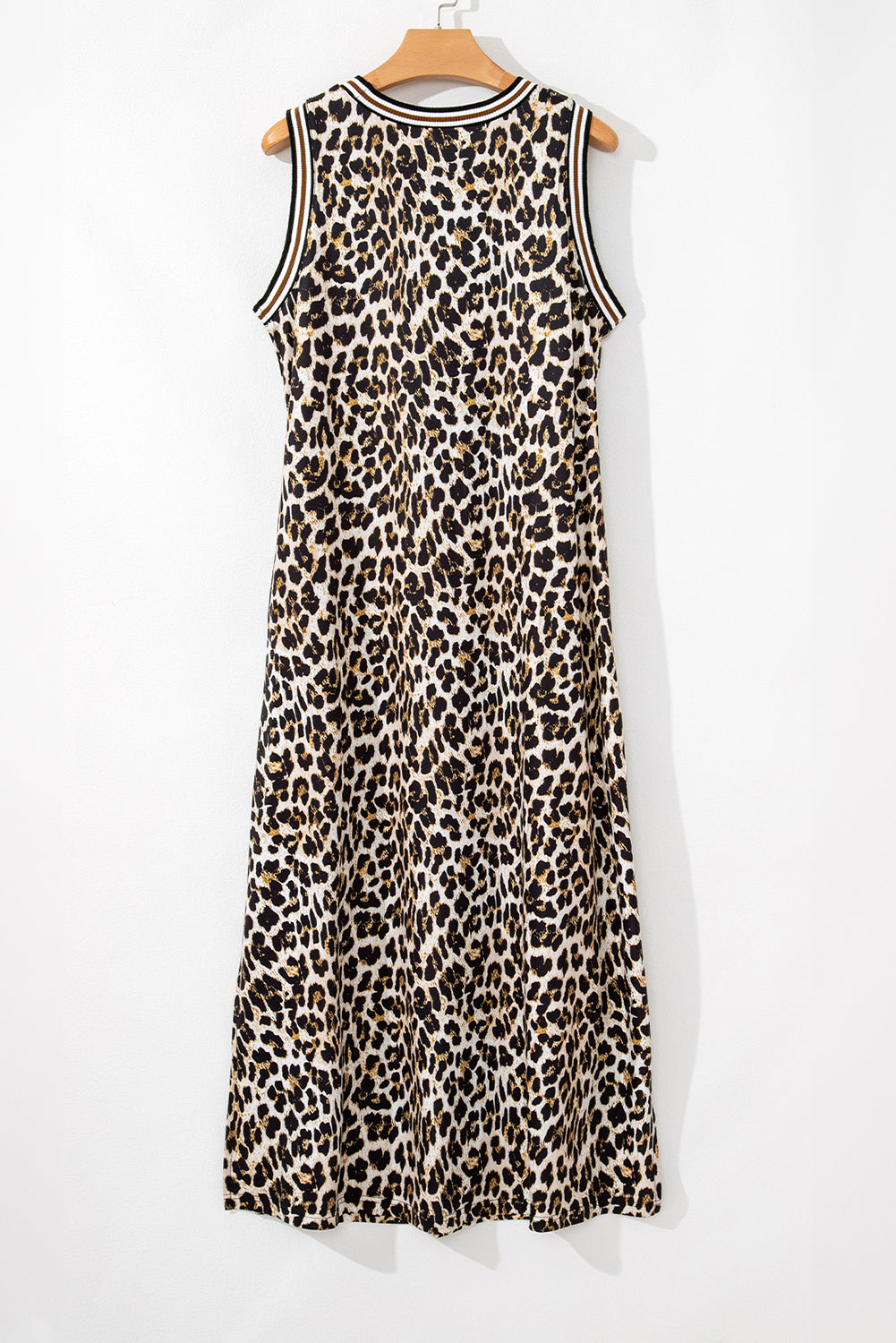 Black Contrast Striped Trim Leopard Sleeveless Midi Dress - MAD RUFFI