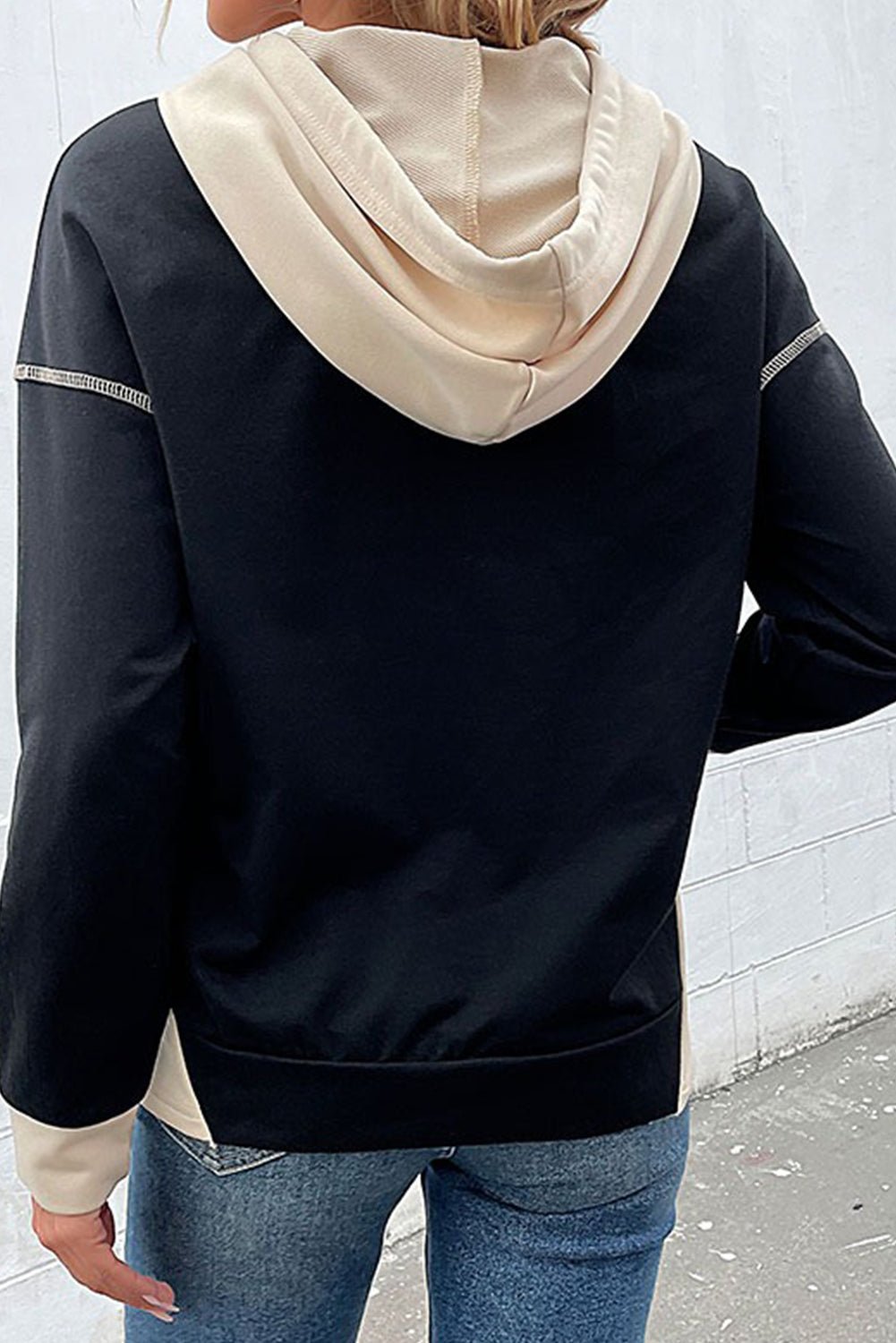 Black Contrast Trim Kangaroo Pocket Hoodie - MAD RUFFI