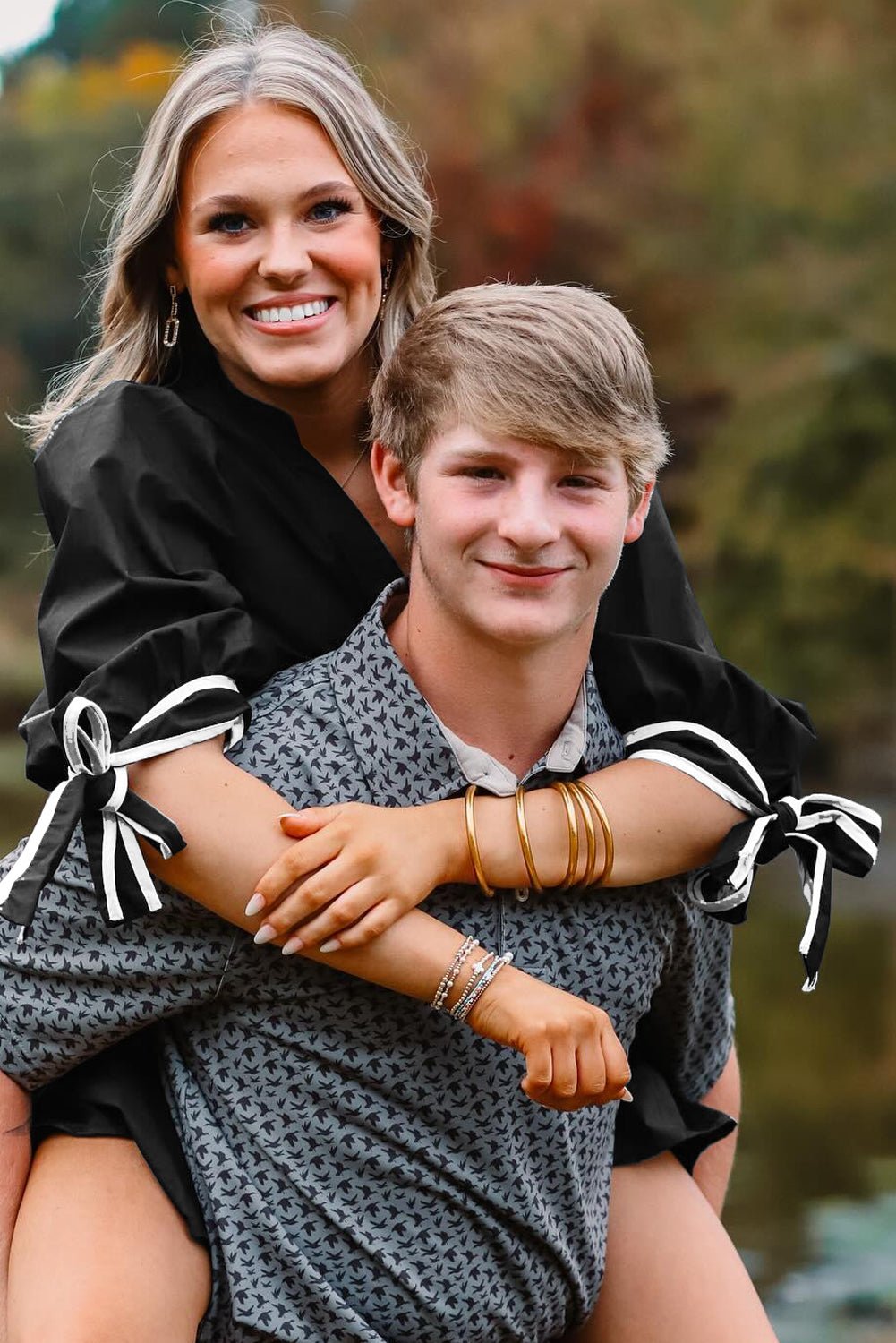 Black Contrast Trim Knot Cuffs Plus Size V Neck Mini Dress - MAD RUFFI