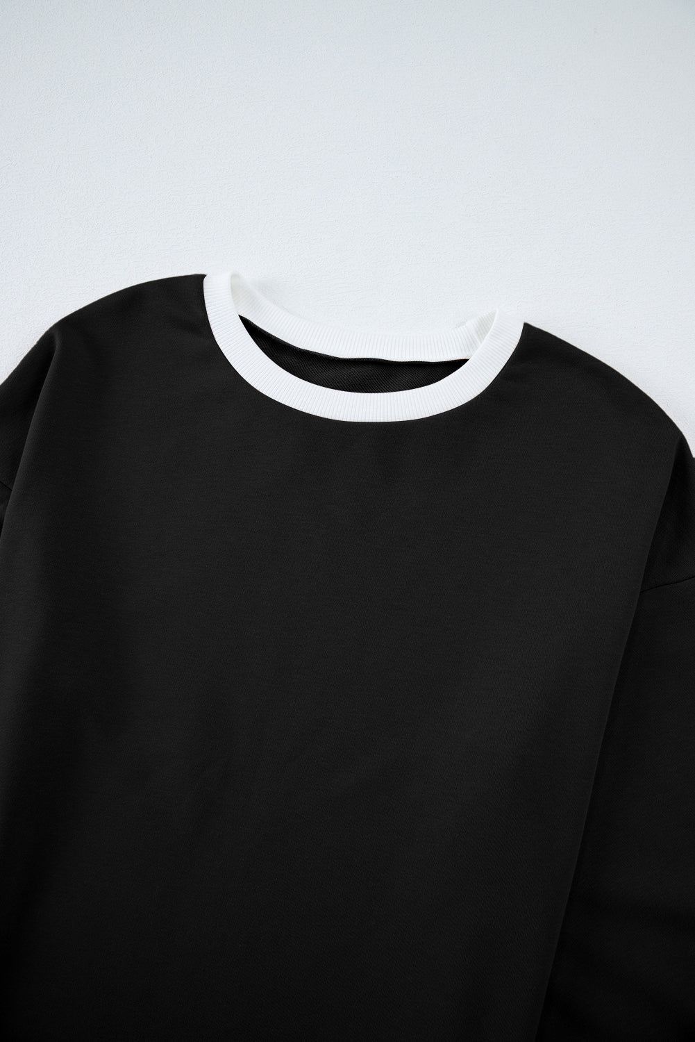 Black Contrast Trim Long Sleeve Pullover and Pants Set - MAD RUFFI