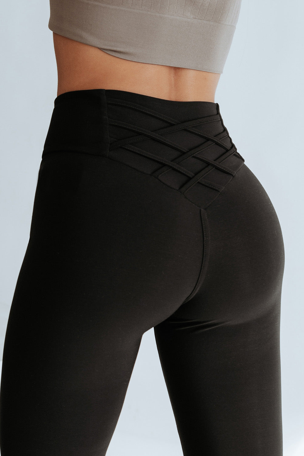 Black Criss Cross Tummy Control High Waisted Leggings - MAD RUFFI