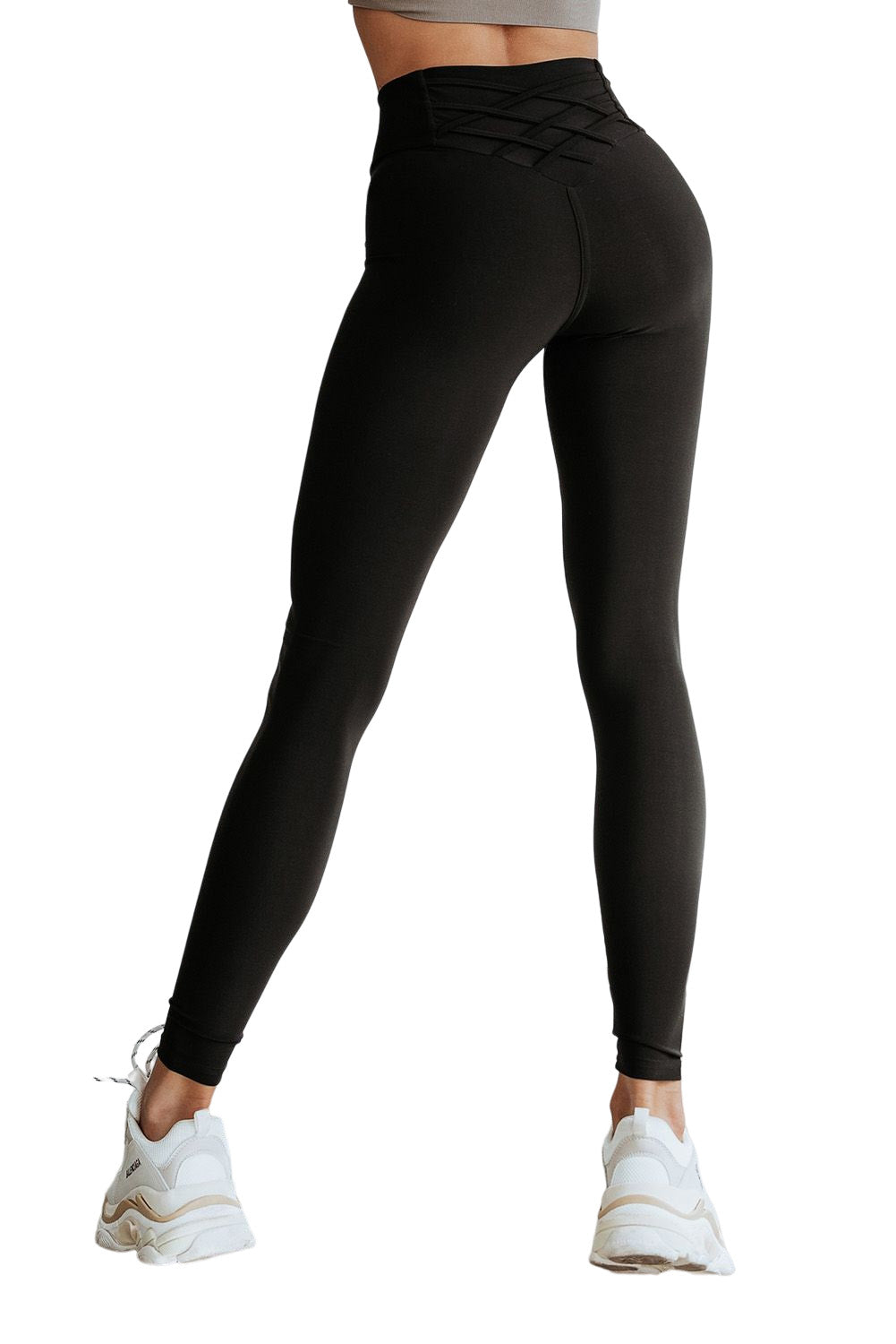 Black Criss Cross Tummy Control High Waisted Leggings - MAD RUFFI