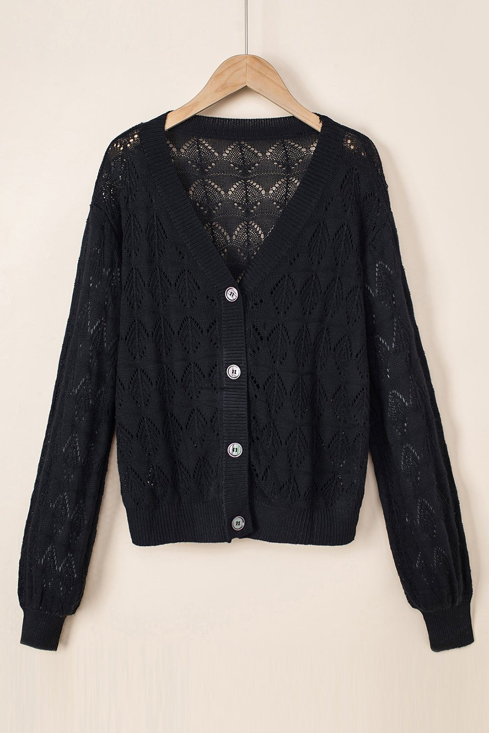 Black Crochet Cardigan – Lightweight, Button - Up, Boho Layering Piece - MAD RUFFI