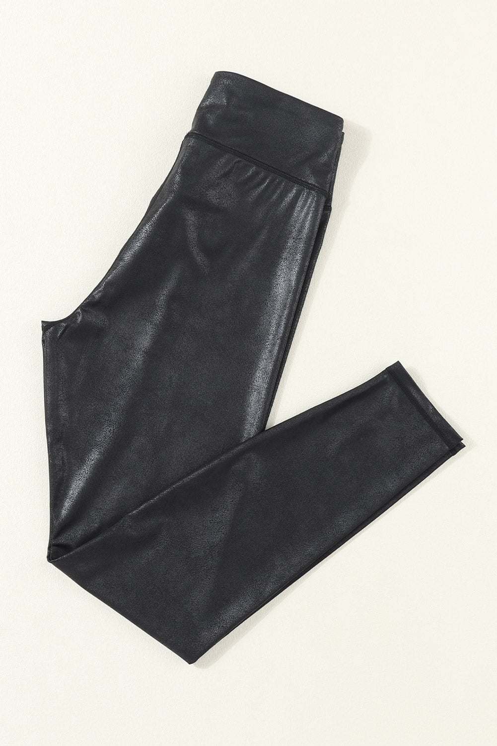 Black Crossed Dip Waist Sleek Leather Leggings - MAD RUFFI