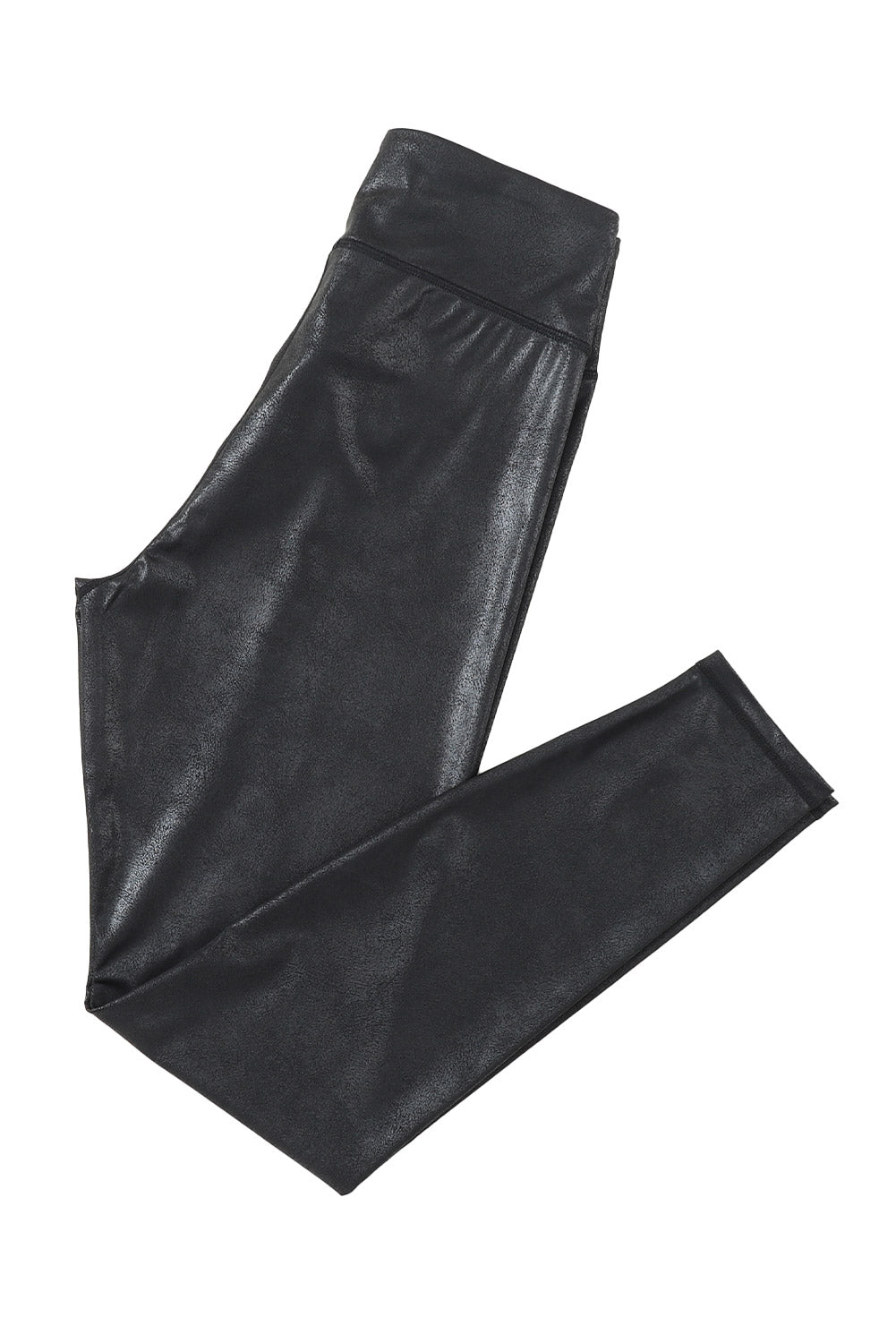 Black Crossed Dip Waist Sleek Leather Leggings - MAD RUFFI