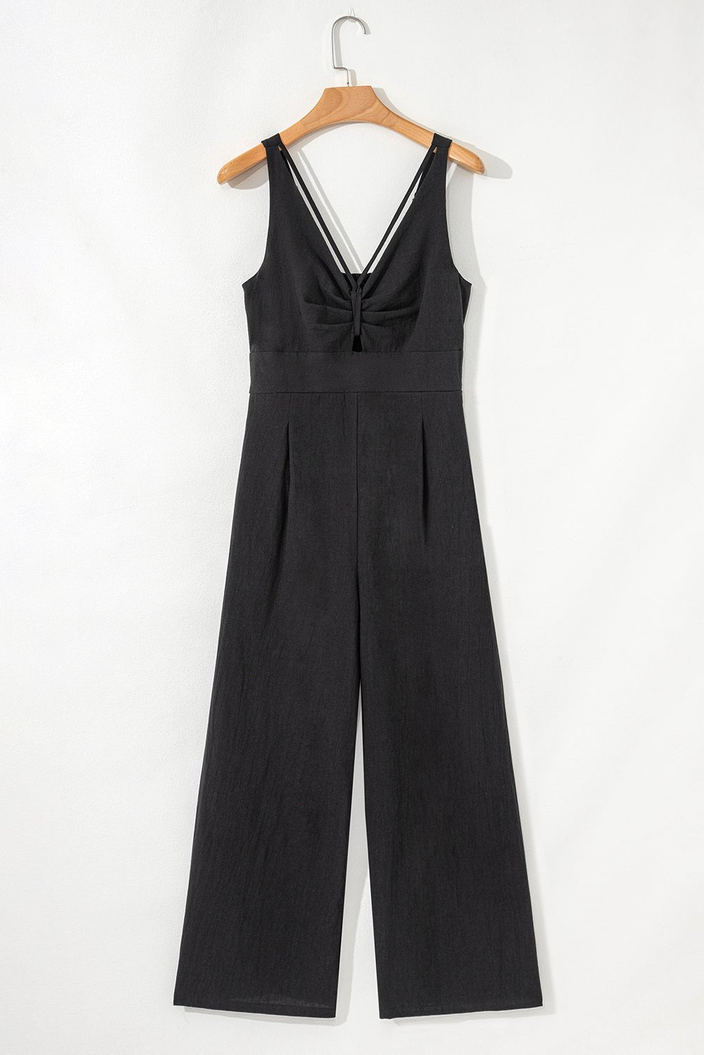 Black Cut Out Smocked Back Sleeveless Wide Leg Jumpsuit - MAD RUFFI