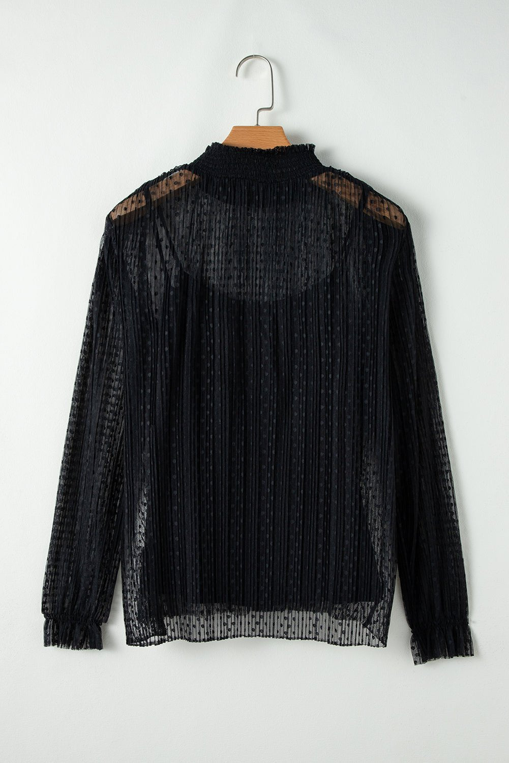 Black Dotty Lace Long Sleeve Mock Neck Sheer Top - MAD RUFFI