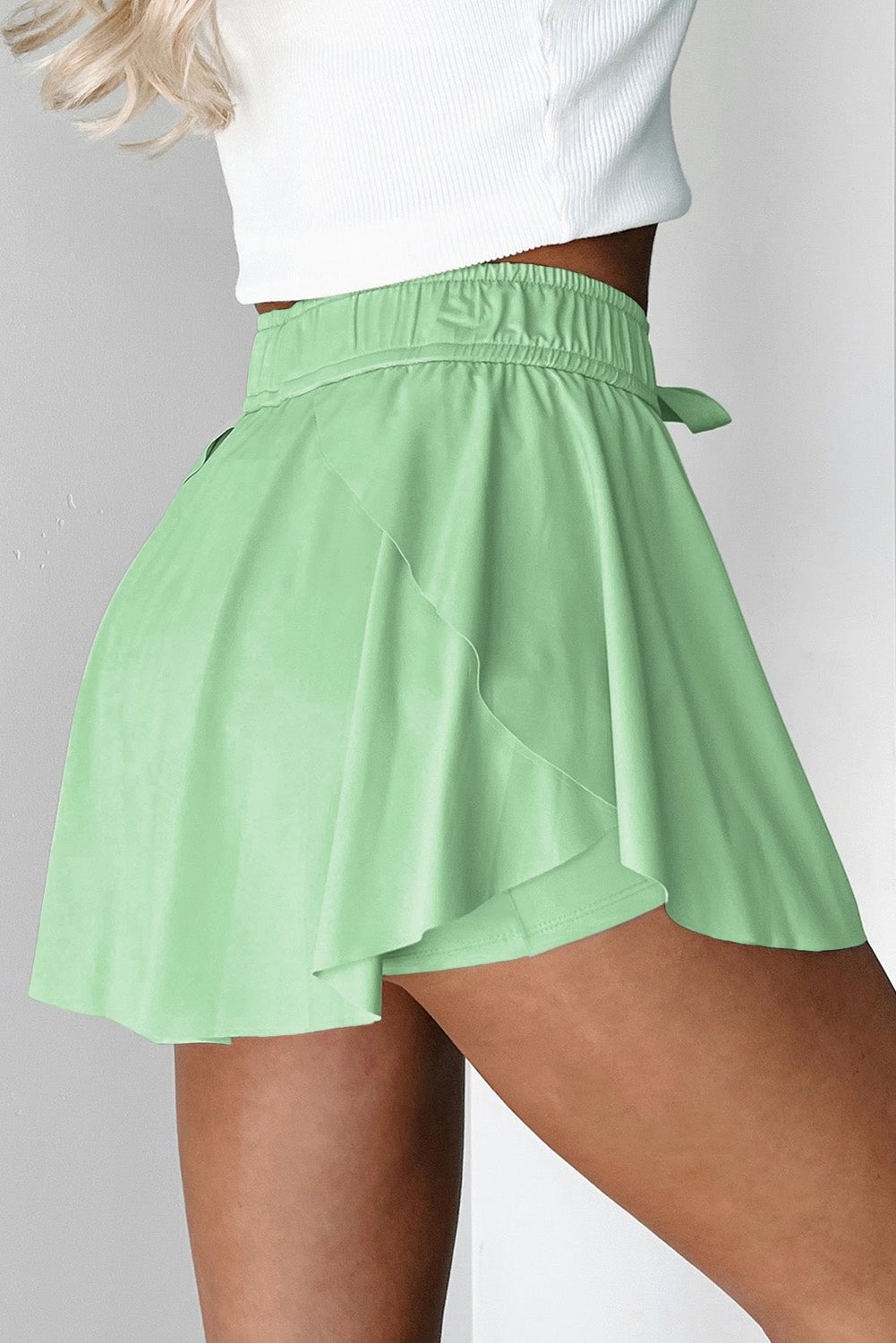 Black Drawstring High Waist Lined Tennis Skort - MAD RUFFI