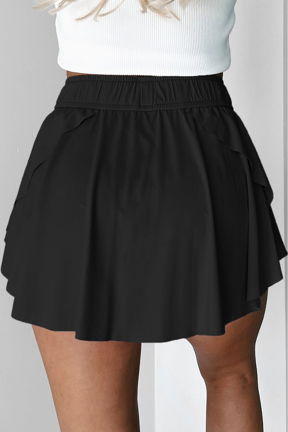 Black Drawstring High Waist Lined Tennis Skort - MAD RUFFI