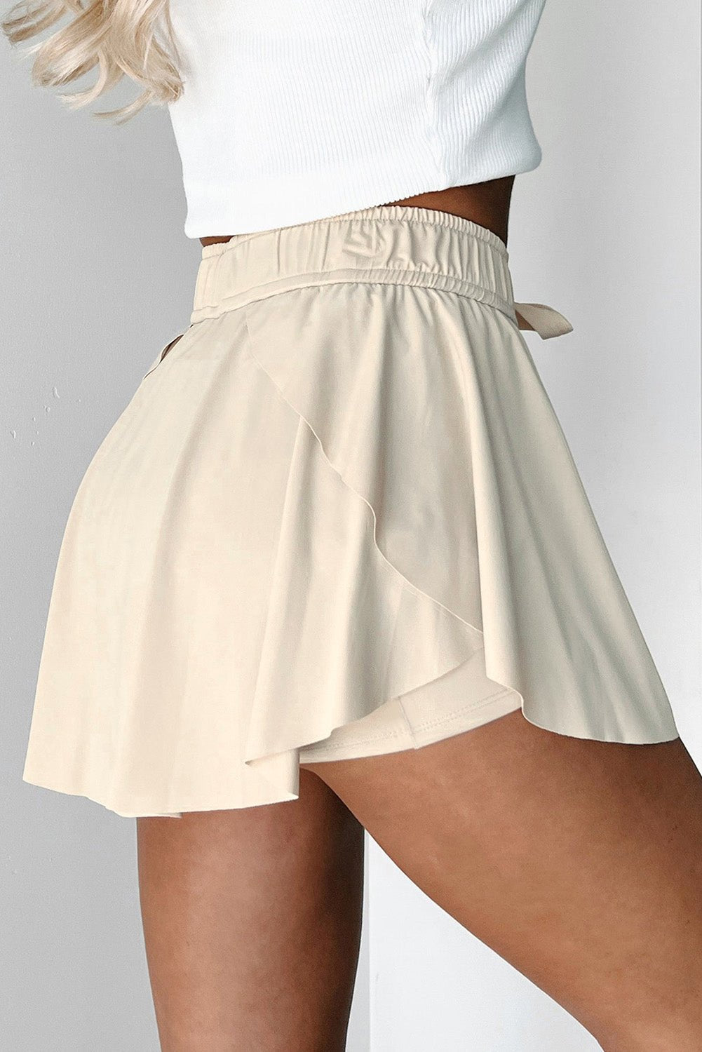 Black Drawstring High Waist Lined Tennis Skort - MAD RUFFI