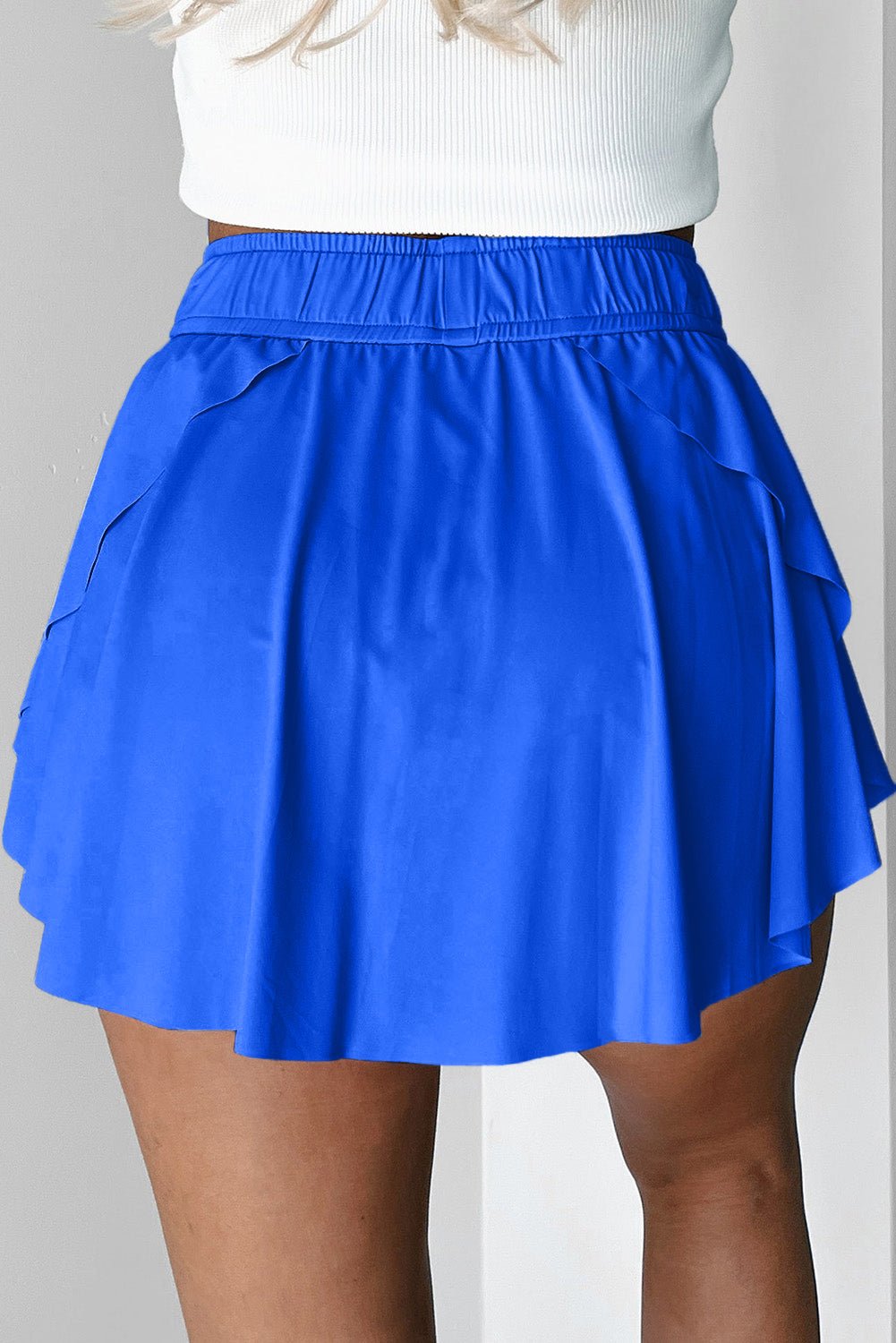 Black Drawstring High Waist Lined Tennis Skort - MAD RUFFI