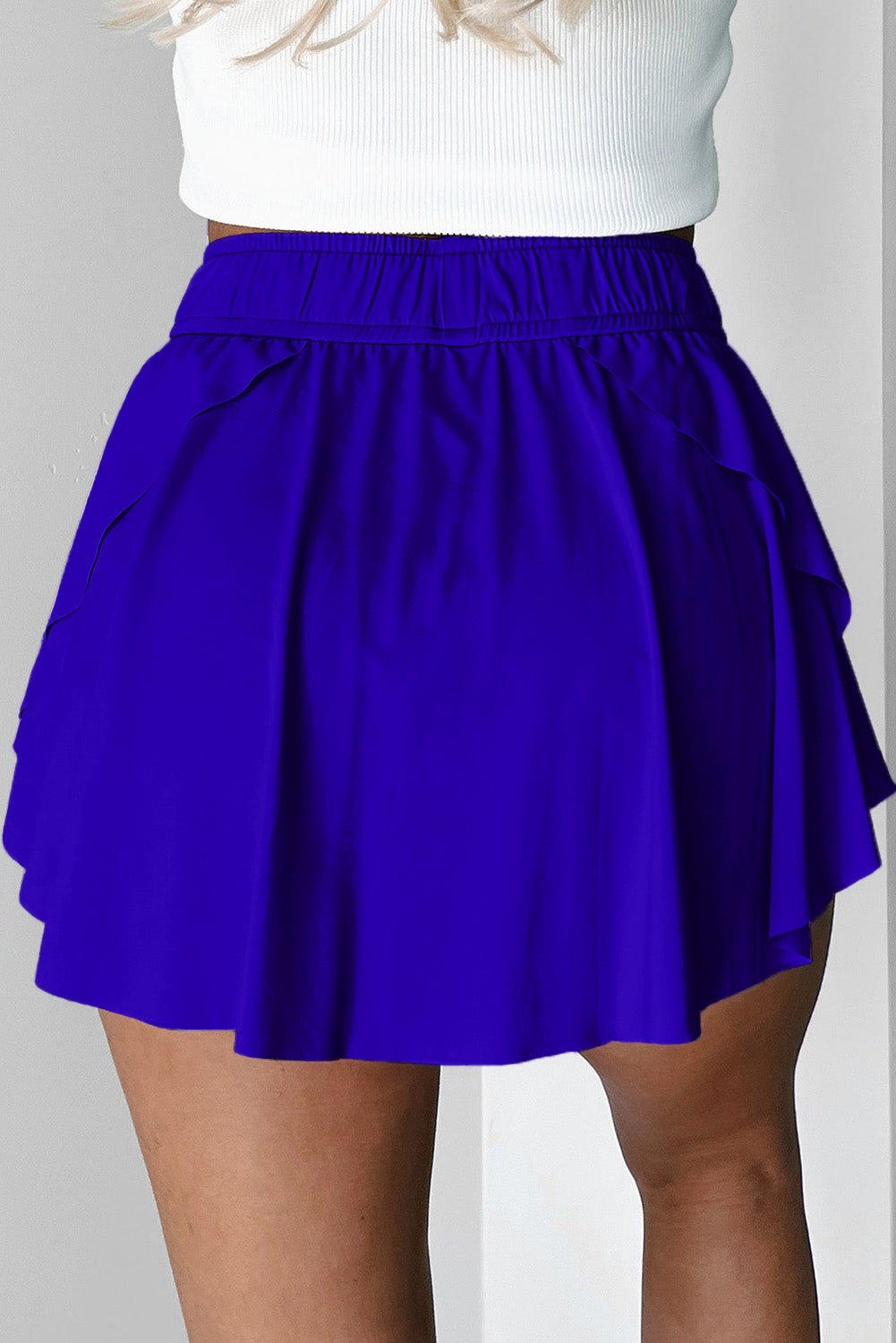Black Drawstring High Waist Lined Tennis Skort - MAD RUFFI