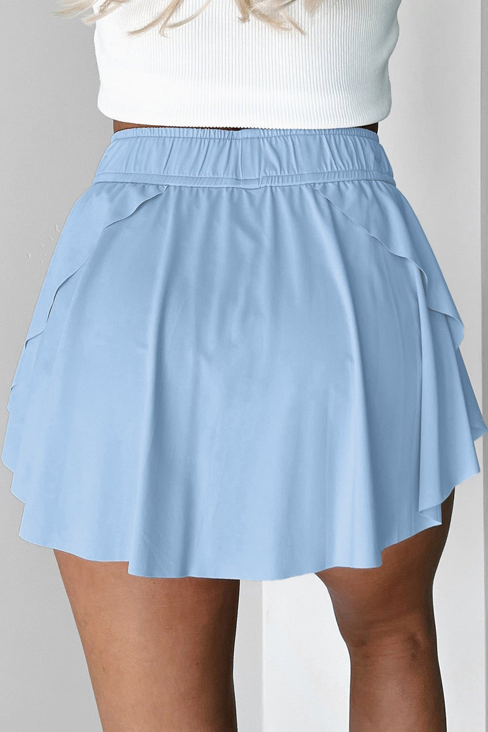 Black Drawstring High Waist Lined Tennis Skort - MAD RUFFI