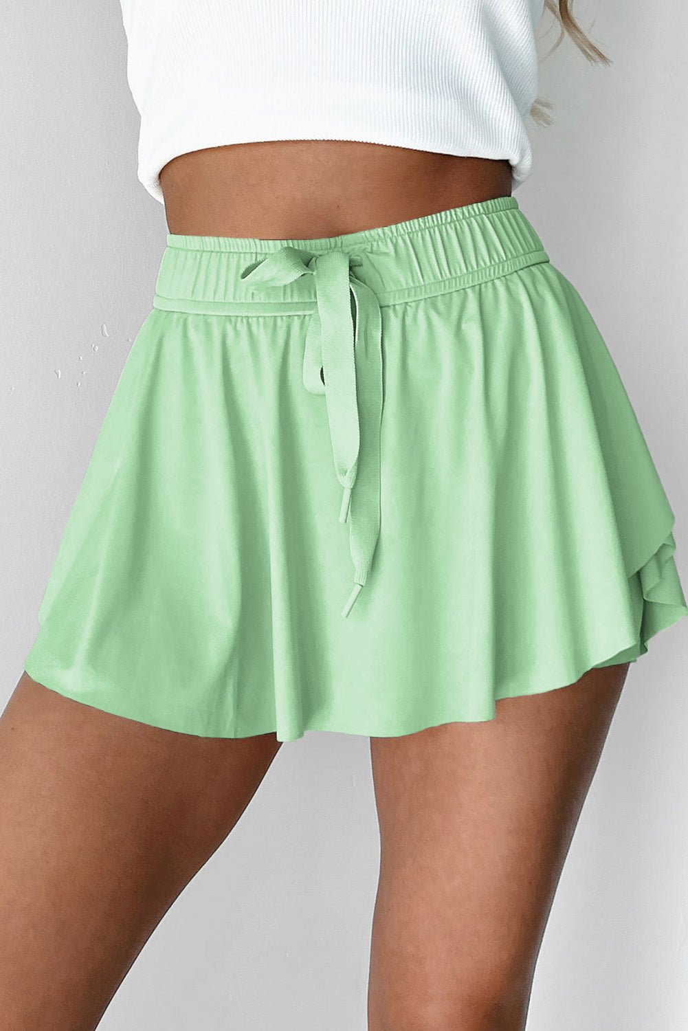 Black Drawstring High Waist Lined Tennis Skort - MAD RUFFI