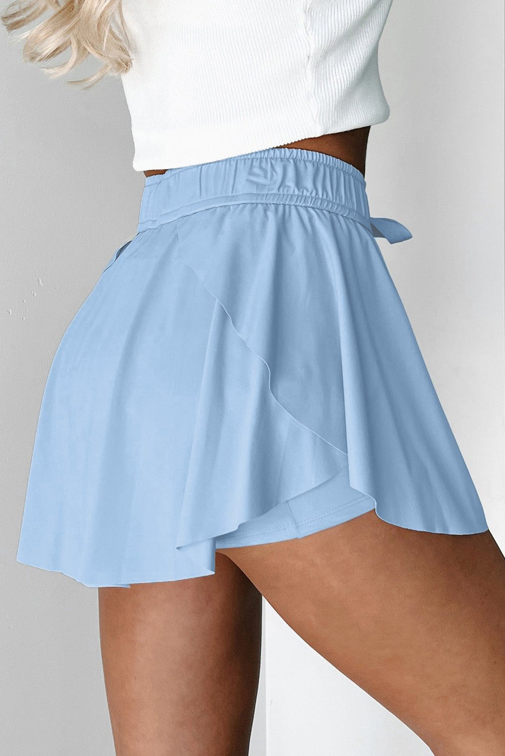 Black Drawstring High Waist Lined Tennis Skort - MAD RUFFI