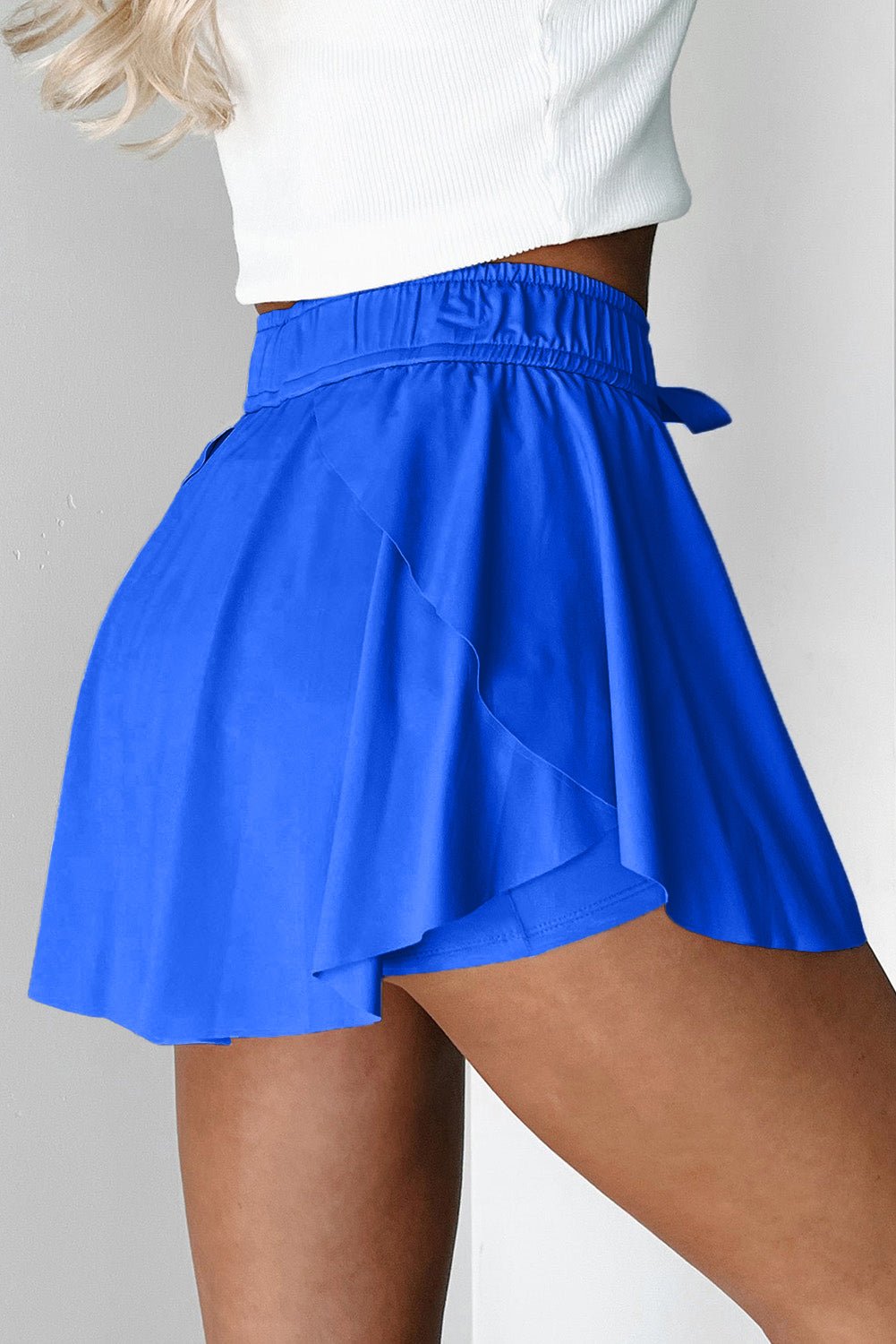 Black Drawstring High Waist Lined Tennis Skort - MAD RUFFI