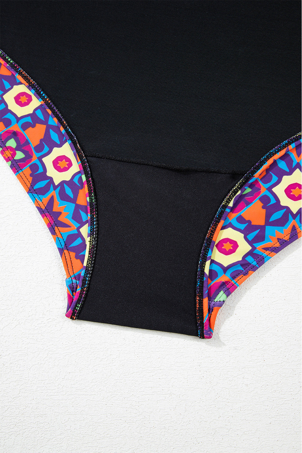 Black Drawstring Tied Front Flared Top Geometric Print Bottom Plus Size Tankinis - Curve + Plus