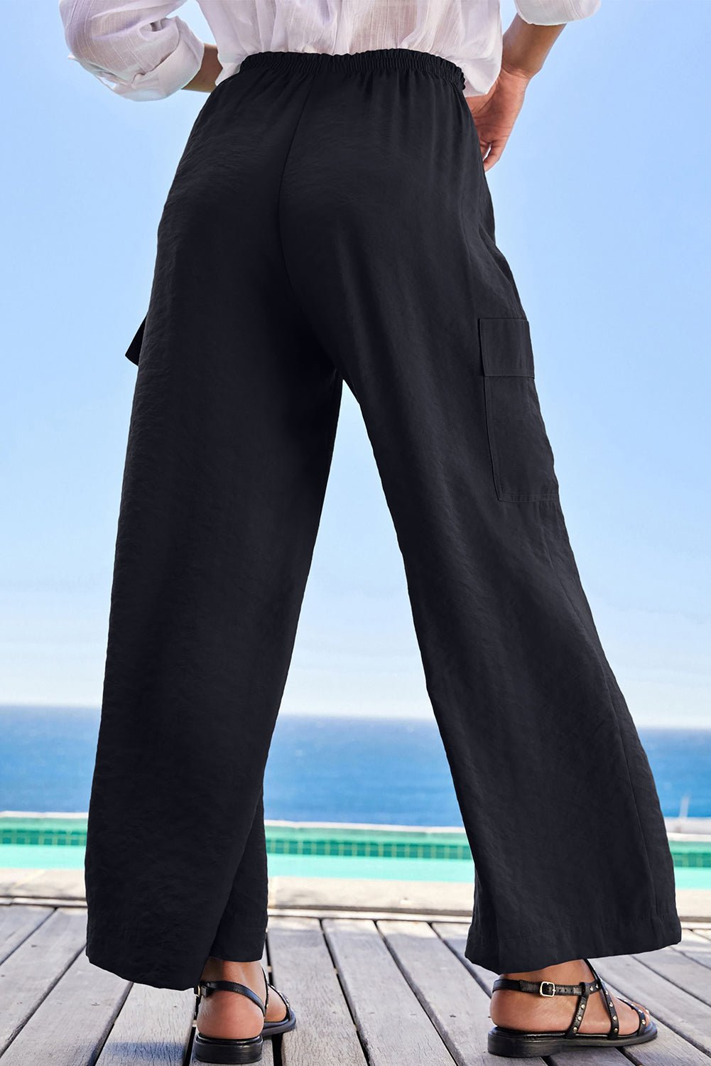 black drawstring waist wide leg utility trousers - MAD RUFFI