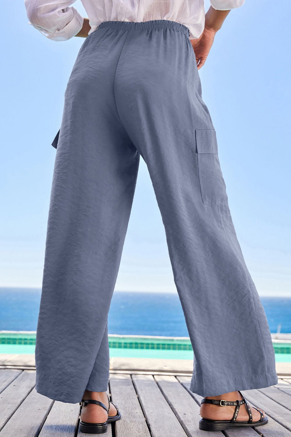 black drawstring waist wide leg utility trousers - MAD RUFFI