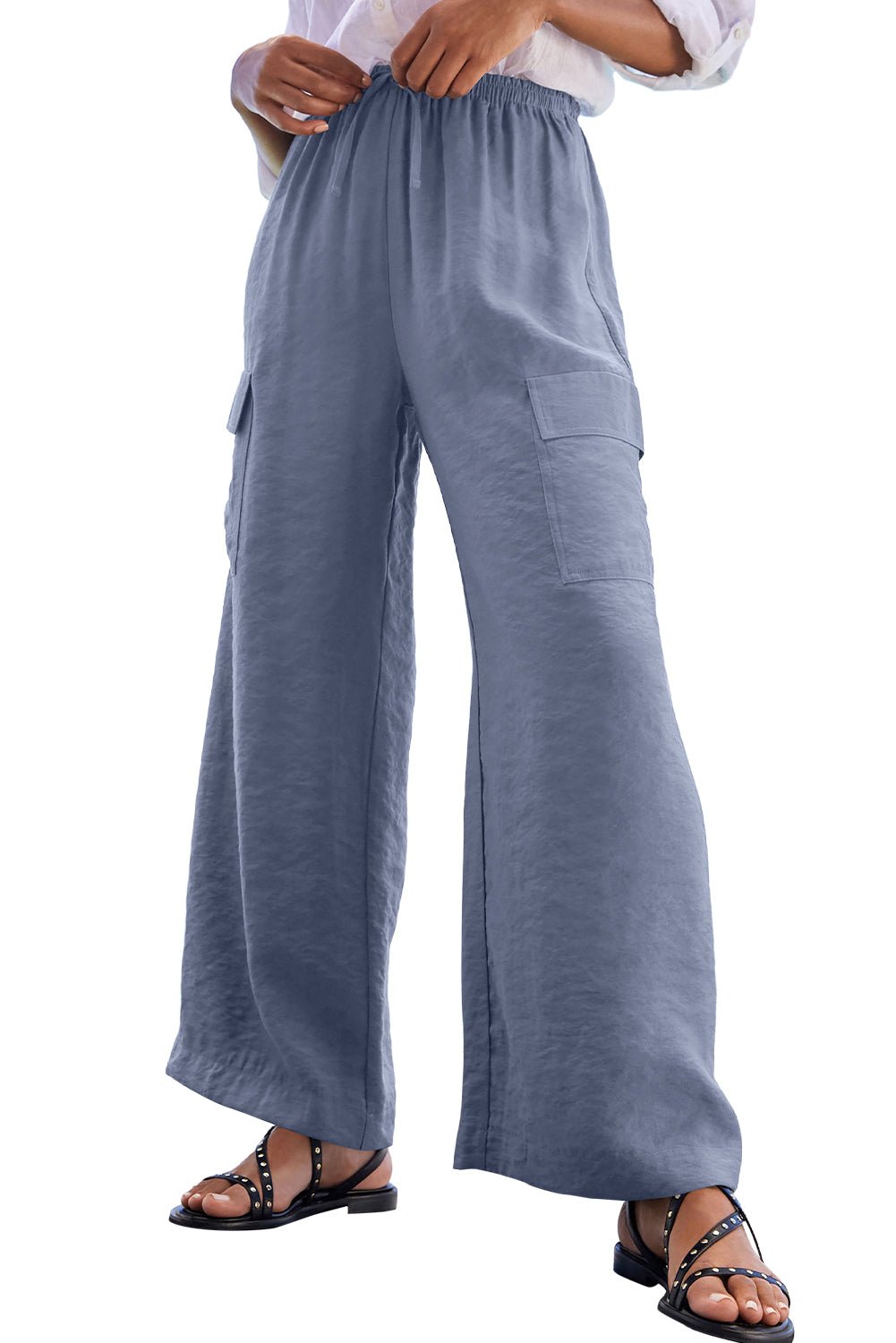 black drawstring waist wide leg utility trousers - MAD RUFFI