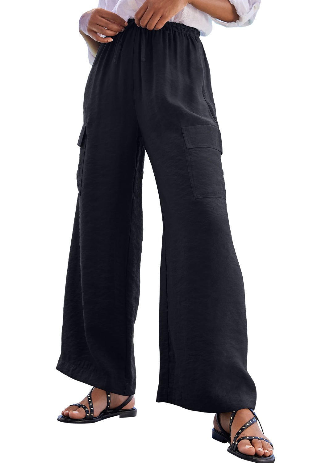 black drawstring waist wide leg utility trousers - MAD RUFFI