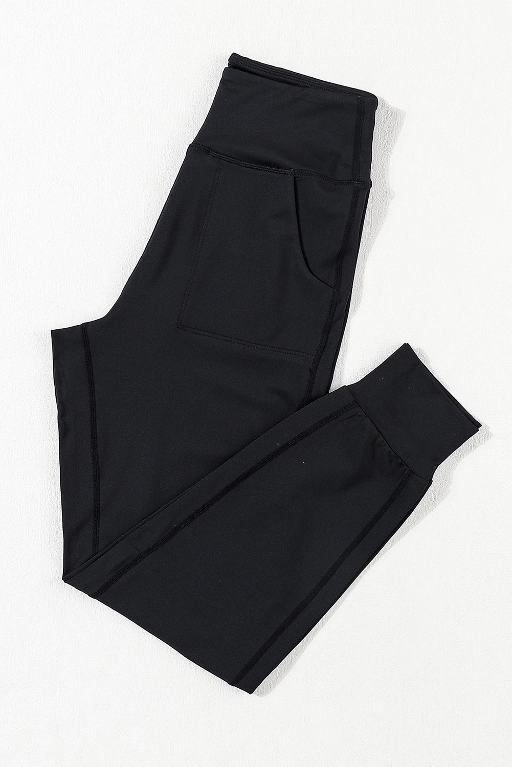 Black Exposed Seam High Waist Pocketed Joggers - MAD RUFFI