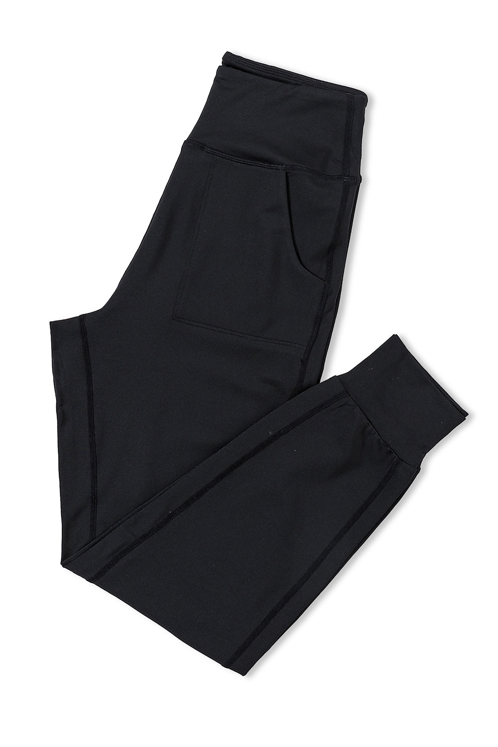 Black Exposed Seam High Waist Pocketed Joggers - MAD RUFFI