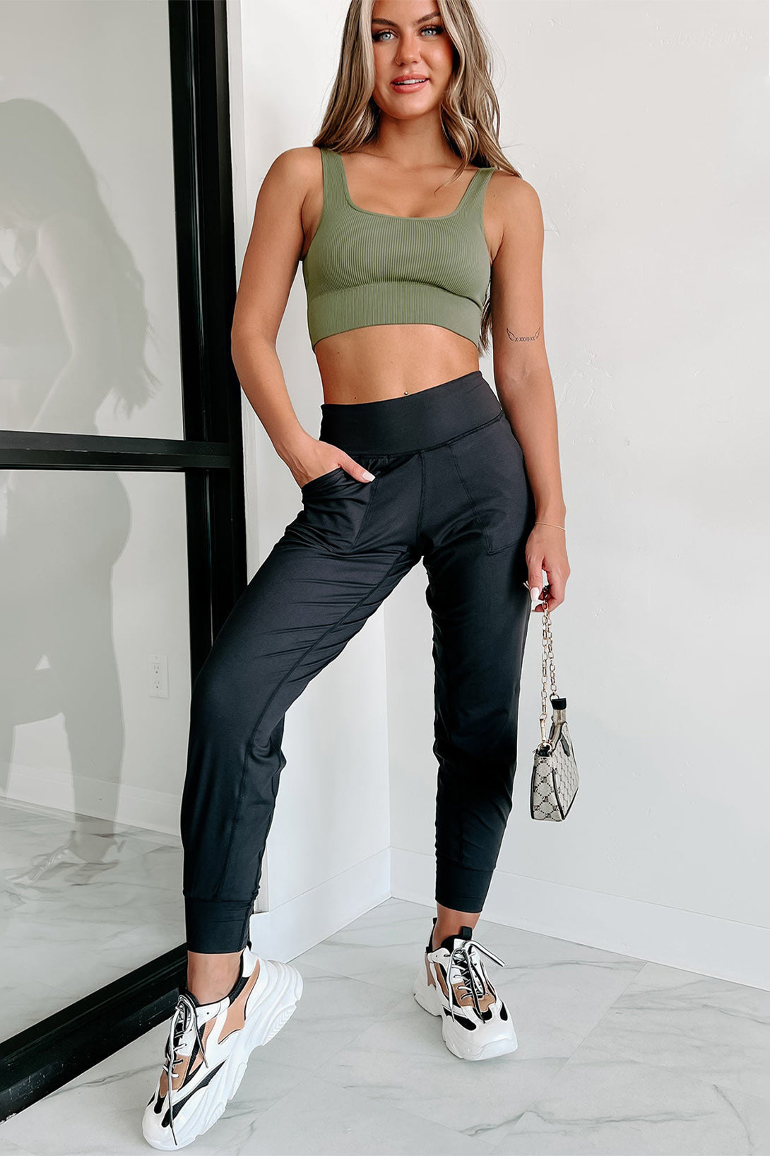 Black Exposed Seam High Waist Pocketed Joggers - MAD RUFFI