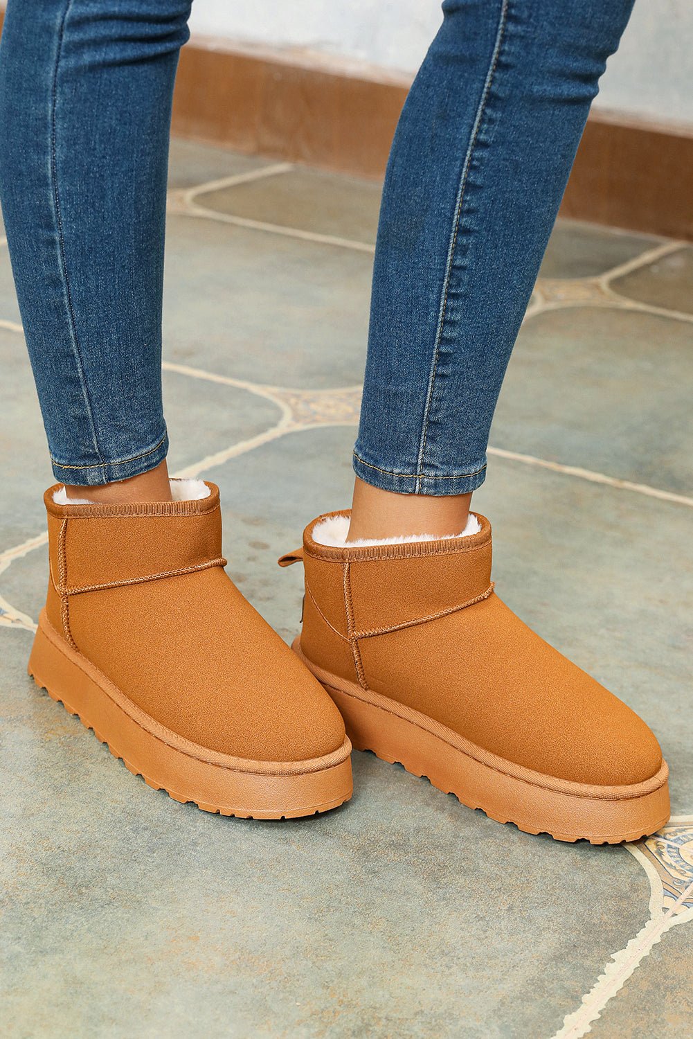 Black Faux Fur Lined Suede Ankle Snow Boots - MAD RUFFI